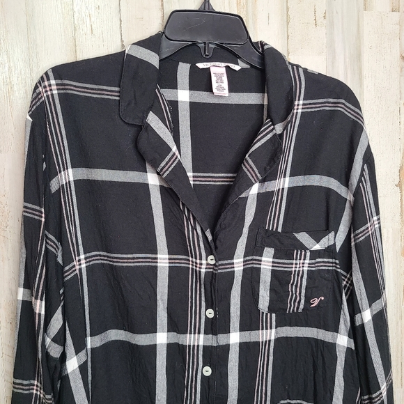Victoria's Secret Black Plaid Button Front Sleep Shirt Ladies Size Large - Picture 2 of 10